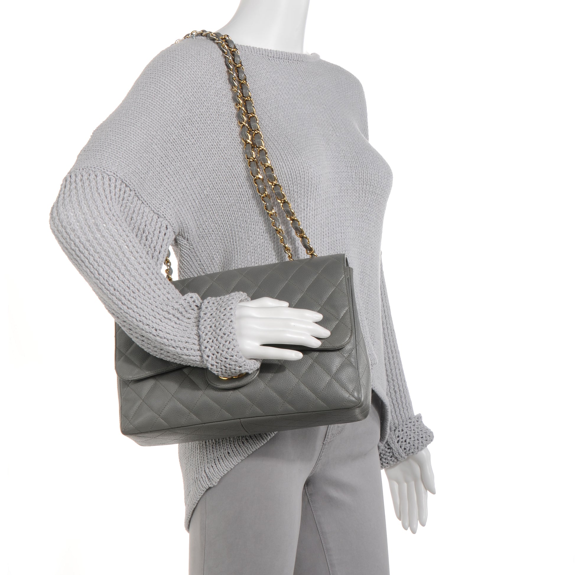 Chanel Caviar Jumbo Single Flap Grey 2 of 8