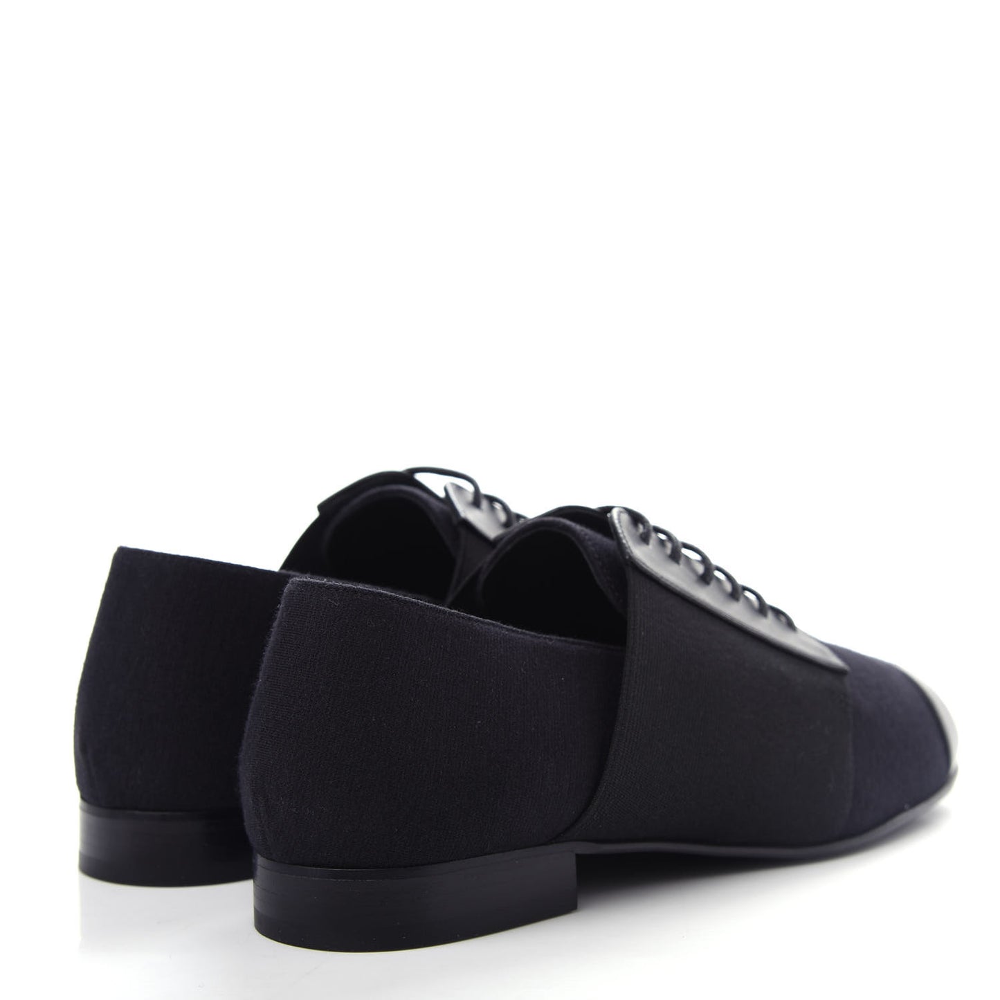 Calfskin Elastic Lace Up Cap Toe CC Loafers 36 Black