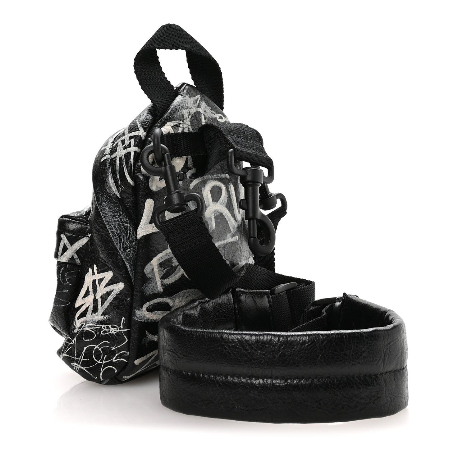 Agneau Arena Graffiti All Over Mini Explorer Crossbody Backpack  Black White