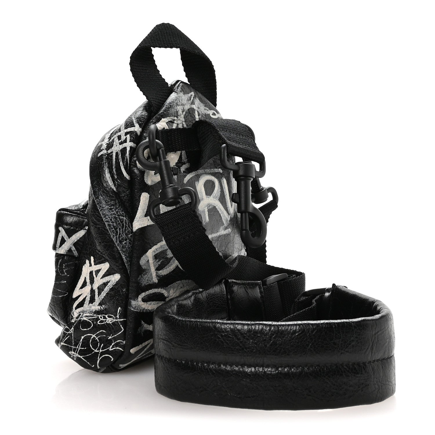 Balenciaga Agneau Arena Graffiti All Over Mini Explorer Crossbody Backpack  Black White 3 of 9