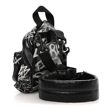 Balenciaga Agneau Arena Graffiti All Over Mini Explorer Crossbody Backpack  Black White 3 of 9