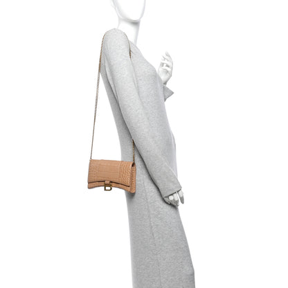 Balenciaga Shiny Calfskin Crocodile Embossed Hourglass Chain Bag Nude Beige 2 of 10