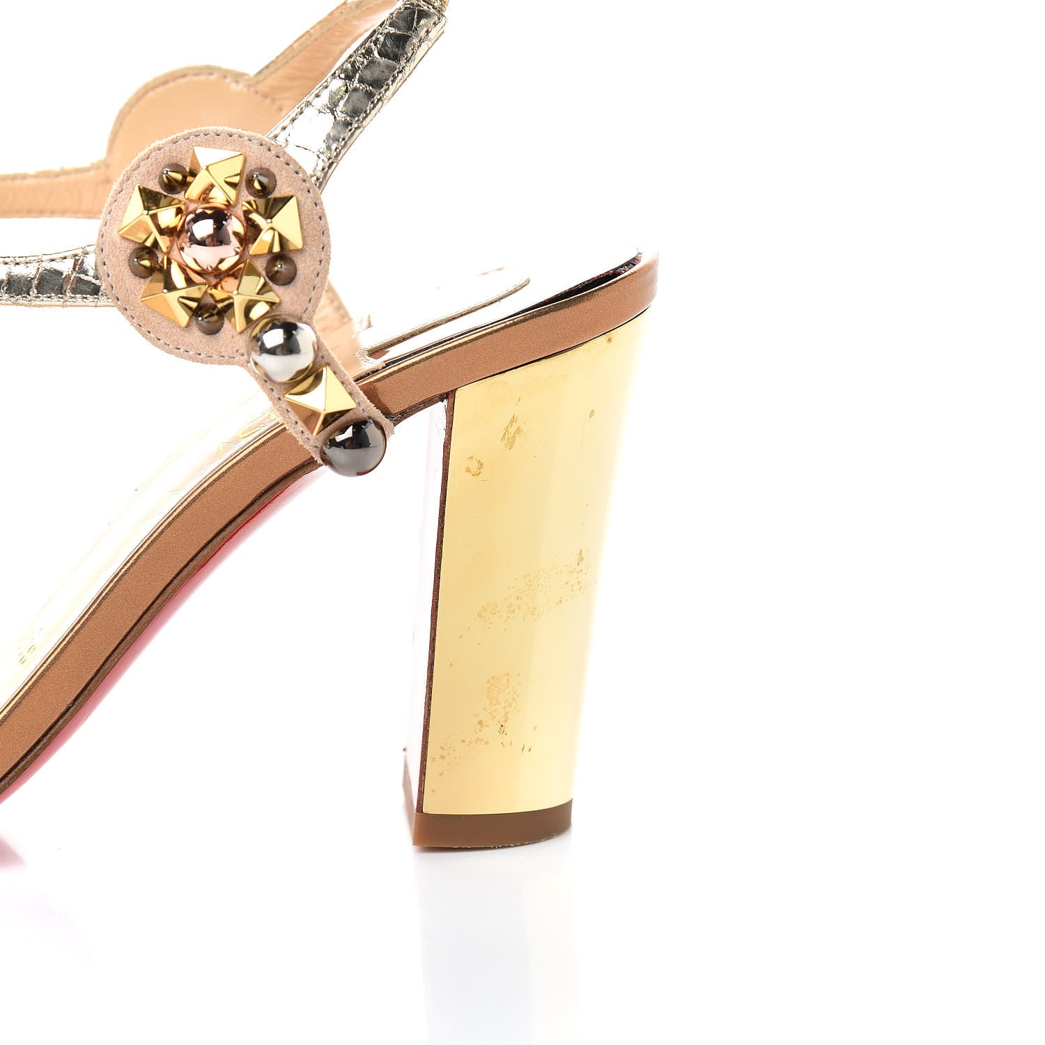 Christian Louboutin Studded Lame Metallic Patent Kaleitop 85 T-Strap Sandals 36 Doudou 10 of 11