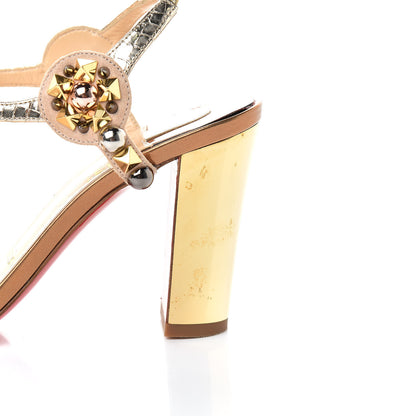 Christian Louboutin Studded Lame Metallic Patent Kaleitop 85 T-Strap Sandals 36 Doudou 10 of 11