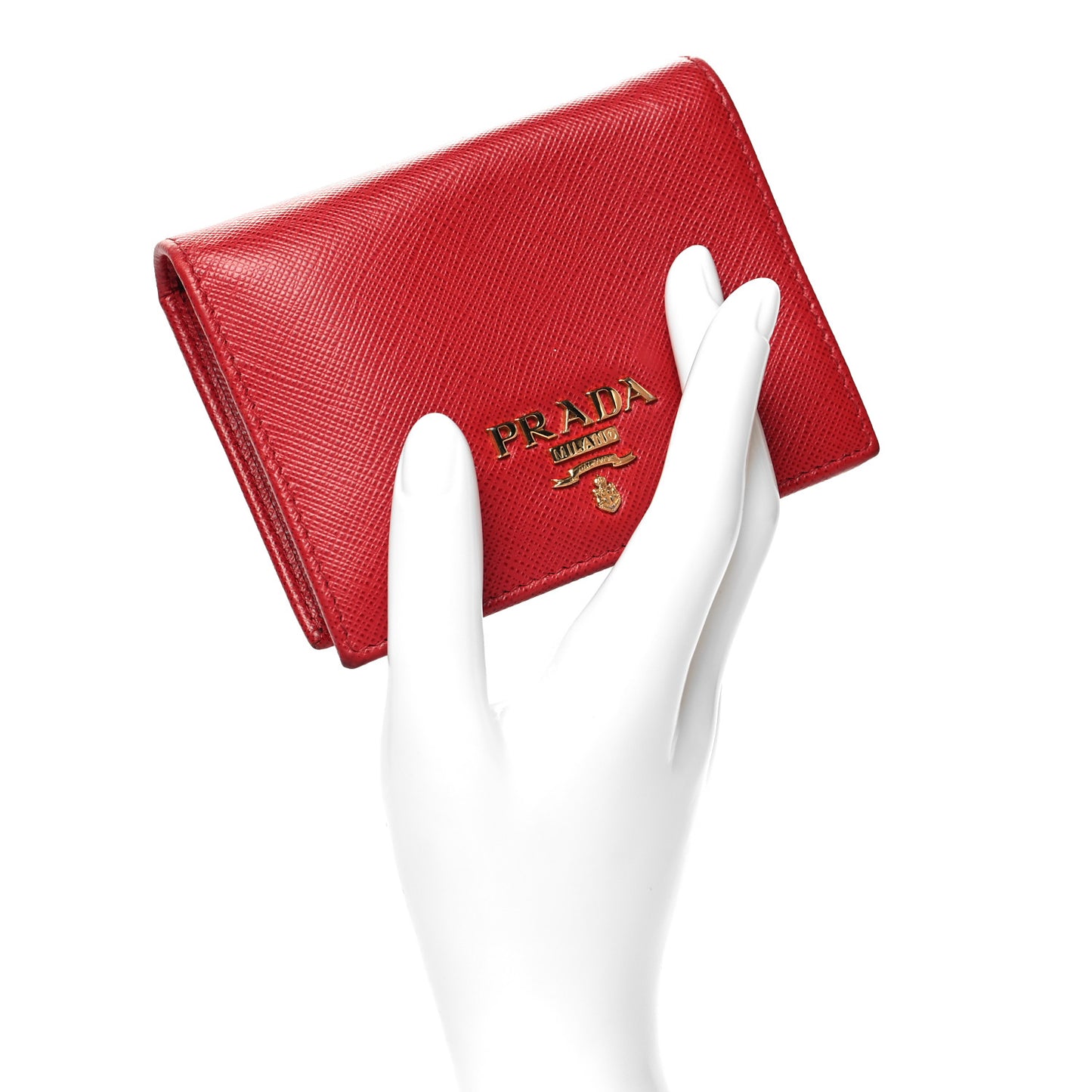 Saffiano Metal Compact Snap Bi-Fold Wallet Fuoco