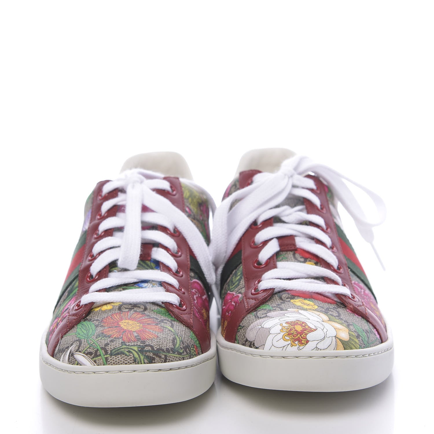 Gucci GG Supreme Monogram Flora Web Womens Ace Sneakers 38.5 Beige Multicolor Rosso 2 of 10