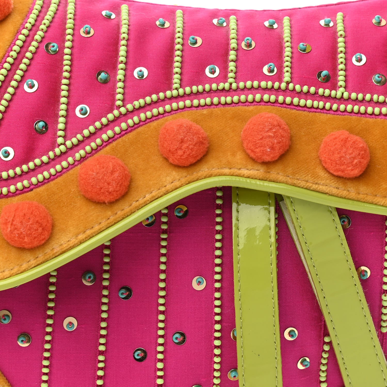 Christian Dior Velvet Nylon Pom Pom Saddle Bag Multicolor 8 of 10