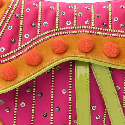 Christian Dior Velvet Nylon Pom Pom Saddle Bag Multicolor 8 of 10