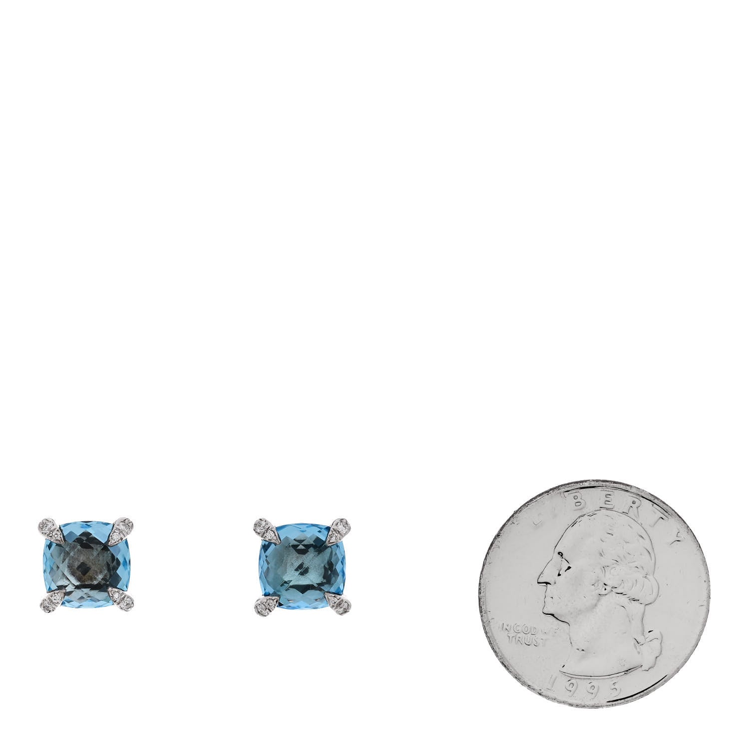 David Yurman Sterling Silver Diamond Blue Topaz 9mm Chatelaine Earrings 2 of 4