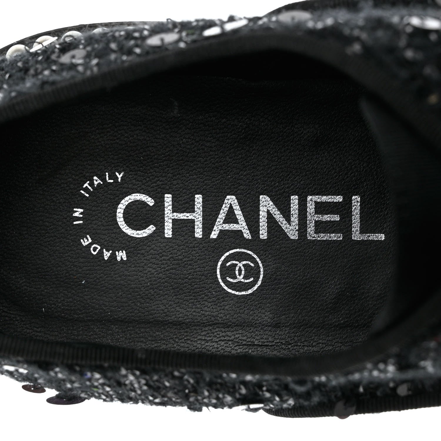 Chanel Tweed Grosgrain Sequin Pearl Lace Up Sneakers 39 Black 7 of 10