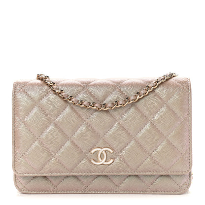 Chanel Iridescent Caviar Quilted Wallet On Chain WOC Beige 1 of 10