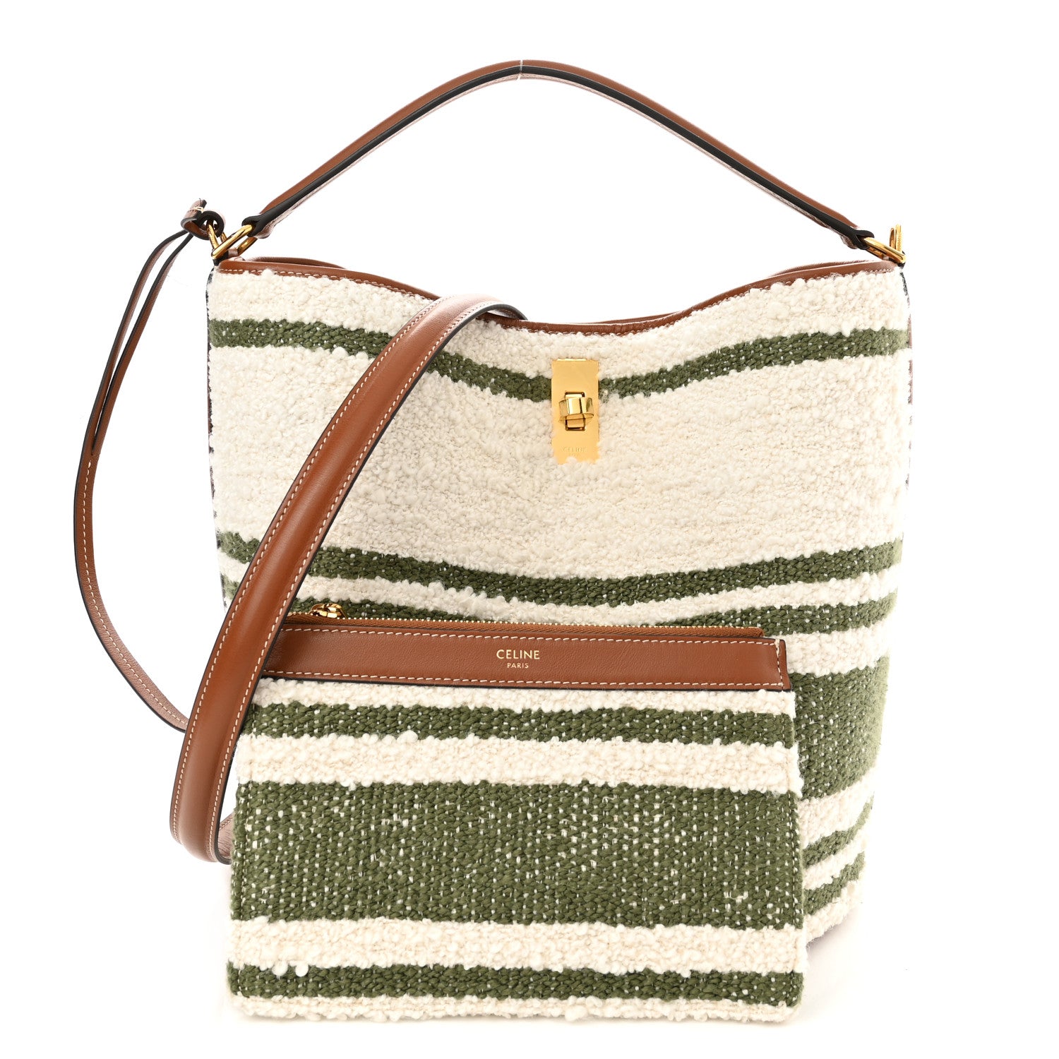 Celine Canvas Smooth Calfskin Logo Bucket 16 Bag Khaki Beige Tan 1 of 9
