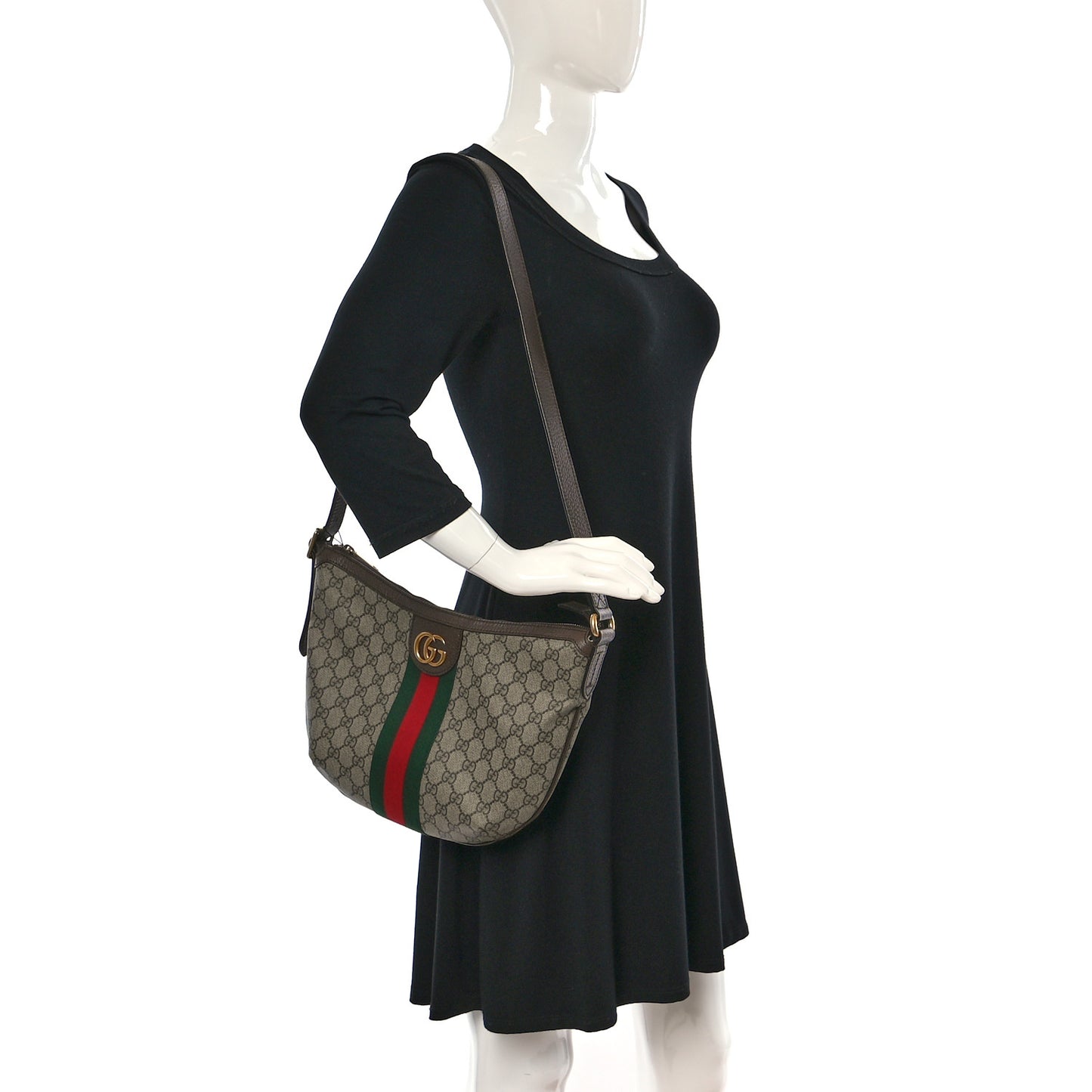 GG Supreme Monogram Web Small Ophidia Half Moon Hobo Brown