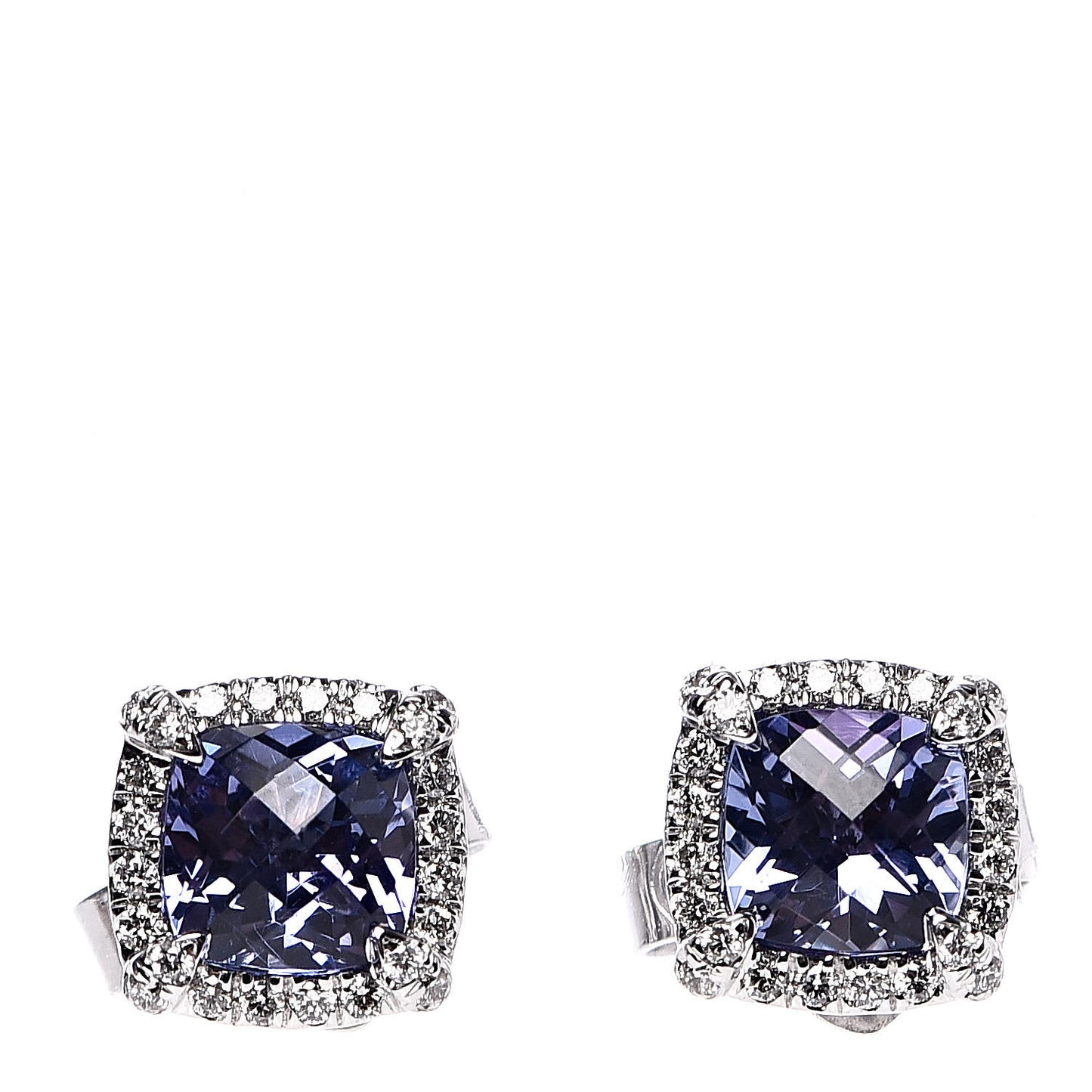 18K White Gold Tanzanite Diamond 5mm Chatelaine Bezel Stud Earrings