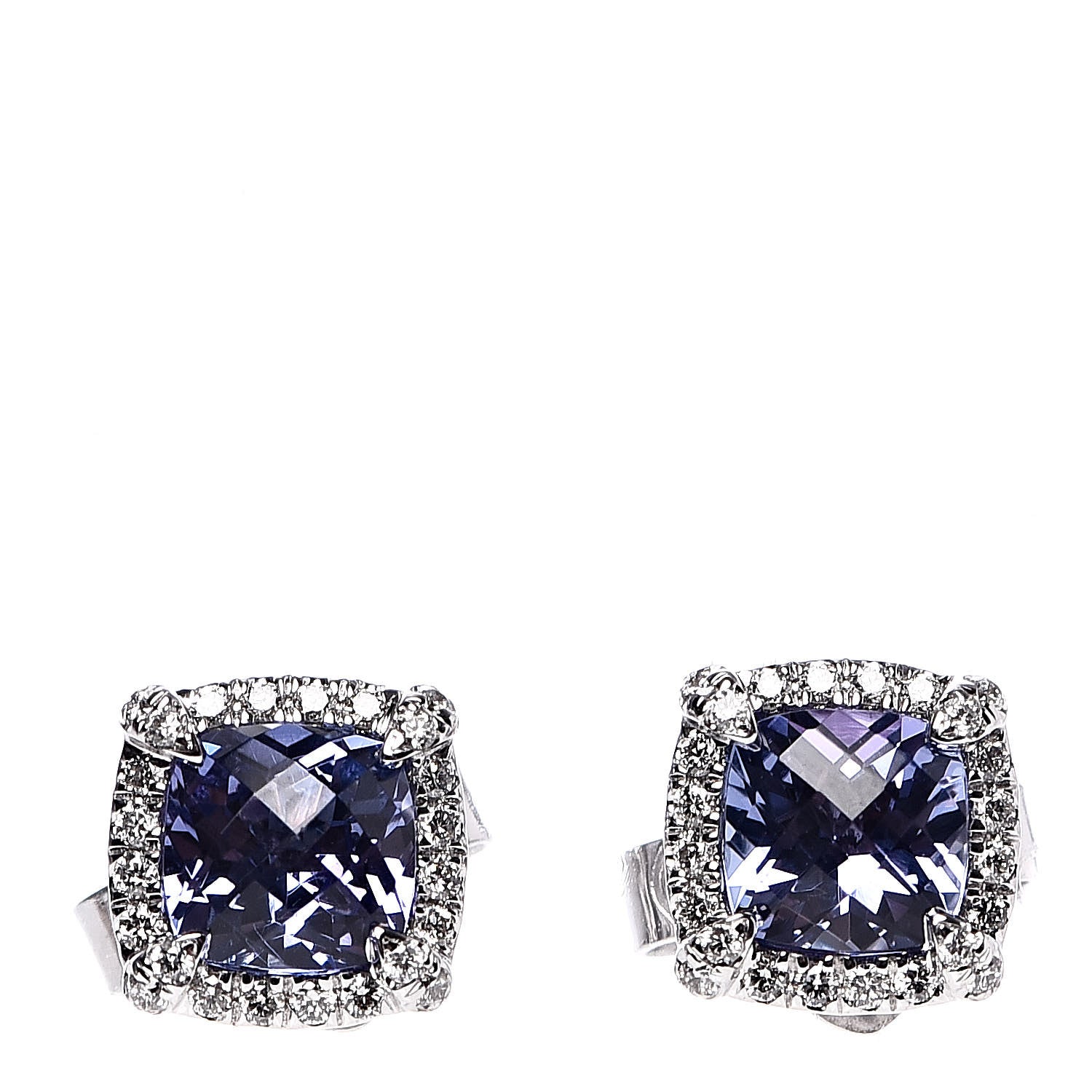 David Yurman 18K White Gold Tanzanite Diamond 5mm Chatelaine Bezel Stud Earrings 1 of 4