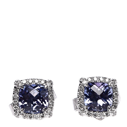 David Yurman 18K White Gold Tanzanite Diamond 5mm Chatelaine Bezel Stud Earrings 1 of 4