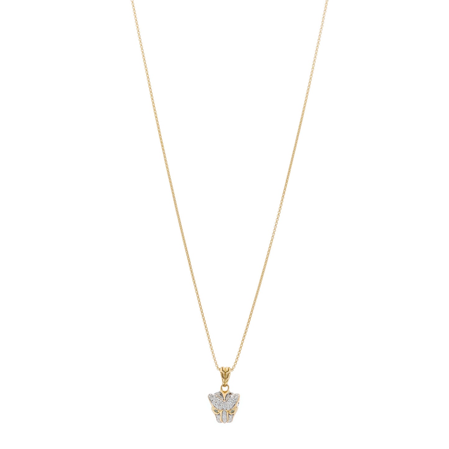 18K Yellow Gold Diamond Blue Topaz Macan Pendant Necklace