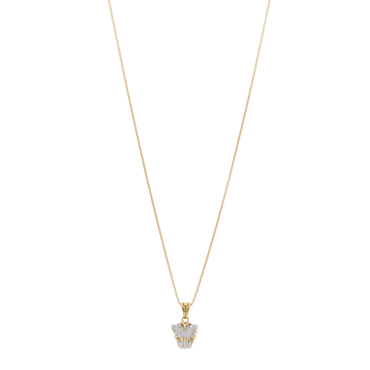 John Hardy 18K Yellow Gold Diamond Blue Topaz Macan Pendant Necklace 1 of 4