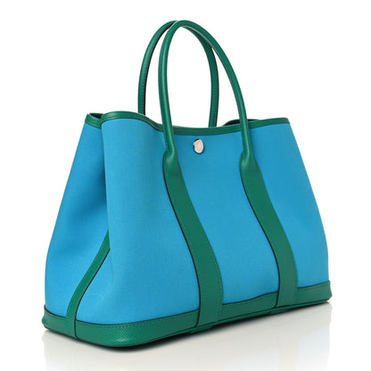 Hermes Toile Epsom Verso Garden Party 30 TPM Bleu Azteque Menthe Jade 2 of 10