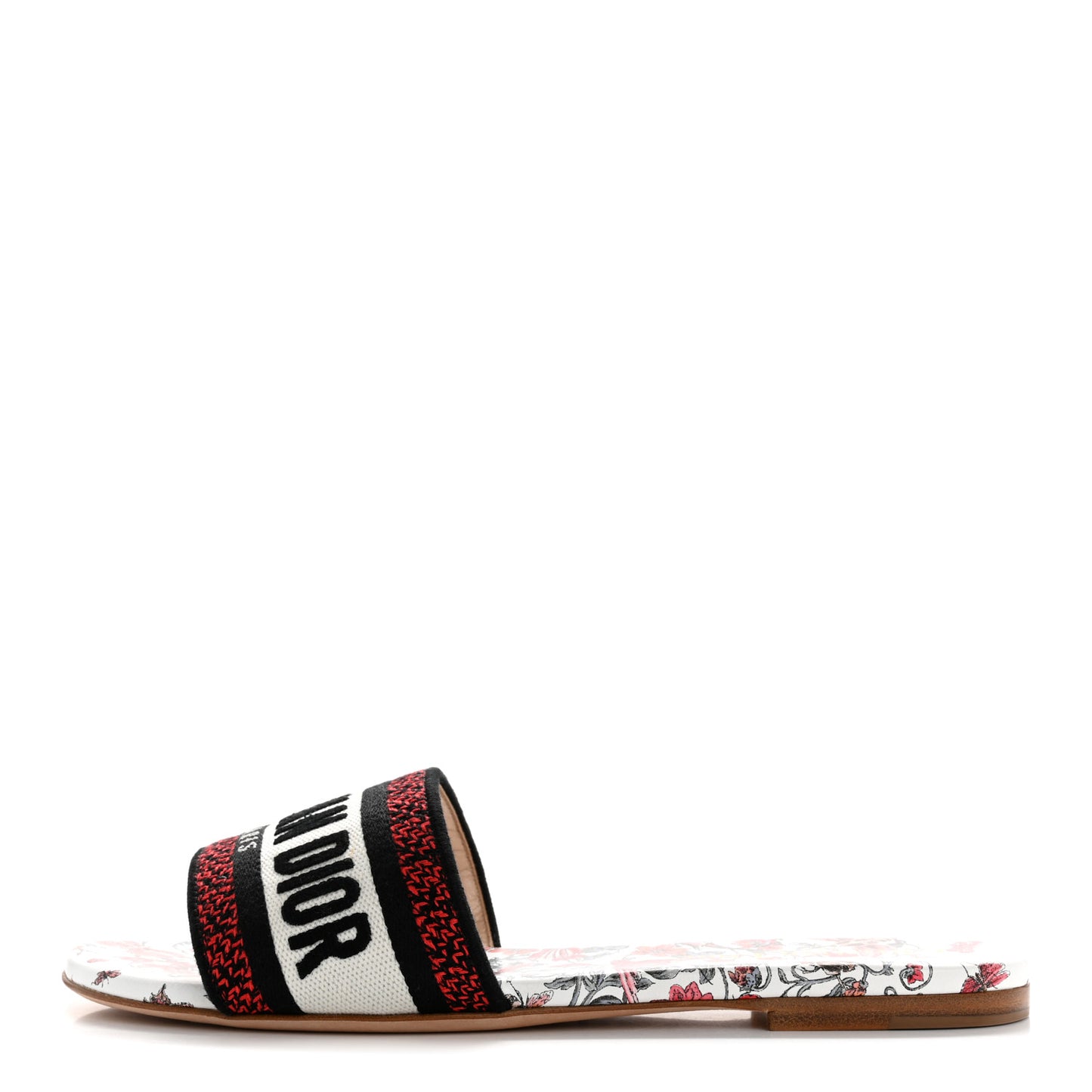 Canvas Coeur Des Curiosites Embroidered Dway Flat Slide Sandals 36.5 Multicolor
