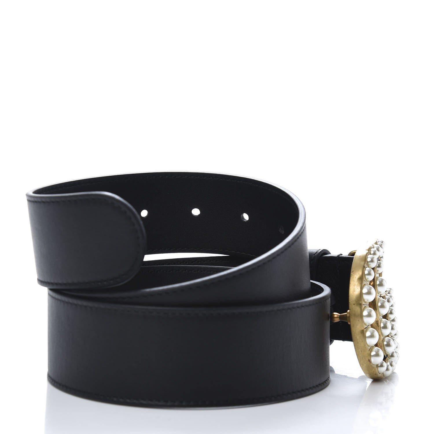 Gucci Moon Calfskin Pearl Double G 40mm Belt 85 34 Black Cream 5 of 6