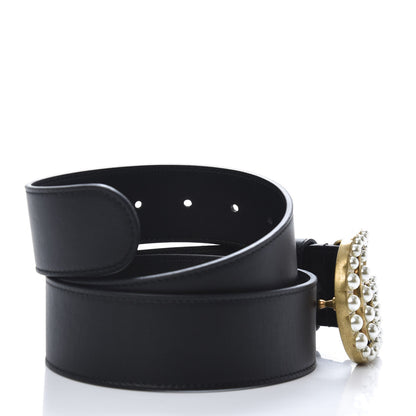 Gucci Moon Calfskin Pearl Double G 40mm Belt 85 34 Black Cream 5 of 6