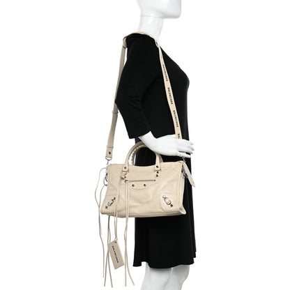 Balenciaga Agneau Classic Silver Hardware S City Logo Strap Light Beige Black 2 of 10