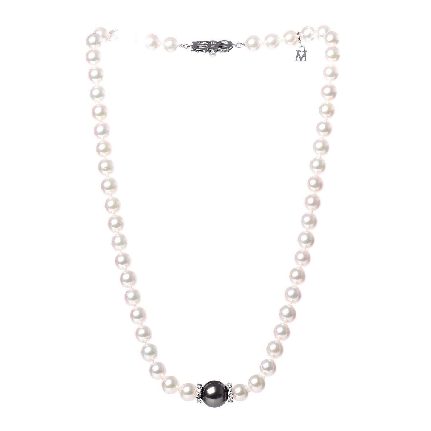 18K White Gold Diamond 7-11mm Akoya Pearl Black South Sea Pearl Fusion Necklace