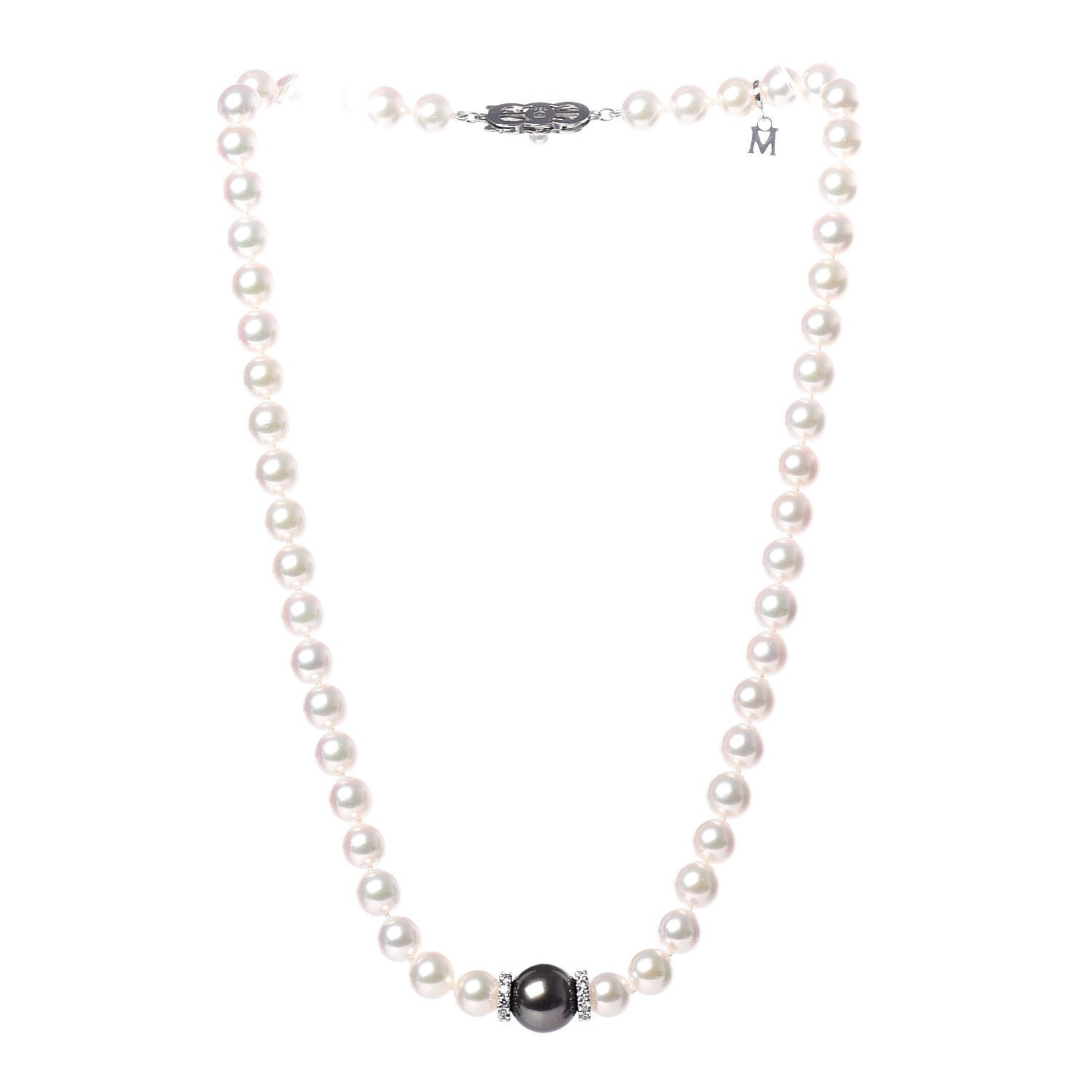 Mikimoto 18K White Gold Diamond 7-11mm Akoya Pearl Black South Sea Pearl Fusion Necklace 3 of 7