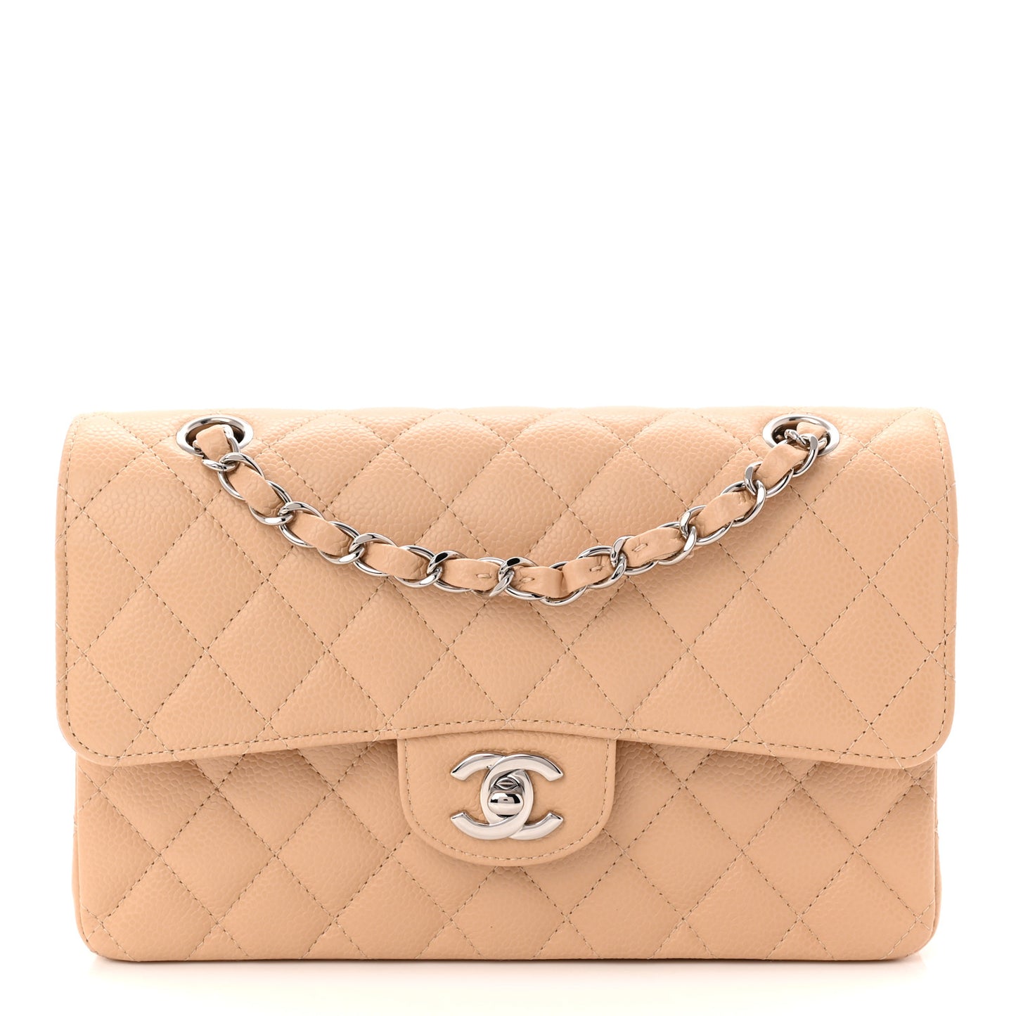 Caviar Quilted Small Double Flap Beige