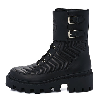 Gucci Nappa Frances GG Matelasse Platform Combat Boots 37 Black 1 of 10