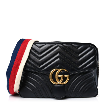 Gucci Calfskin Matelasse Sylvie Web Small GG Marmont Top Handle Shoulder Bag Black 1 of 9