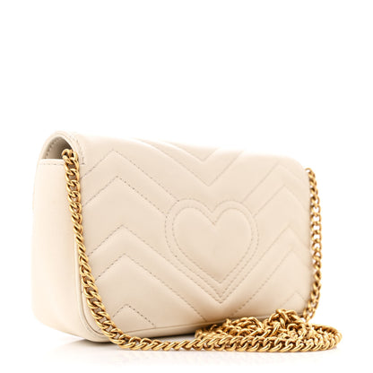 Gucci Calfskin Matelasse Super Mini GG Marmont Shoulder Bag White 3 of 11