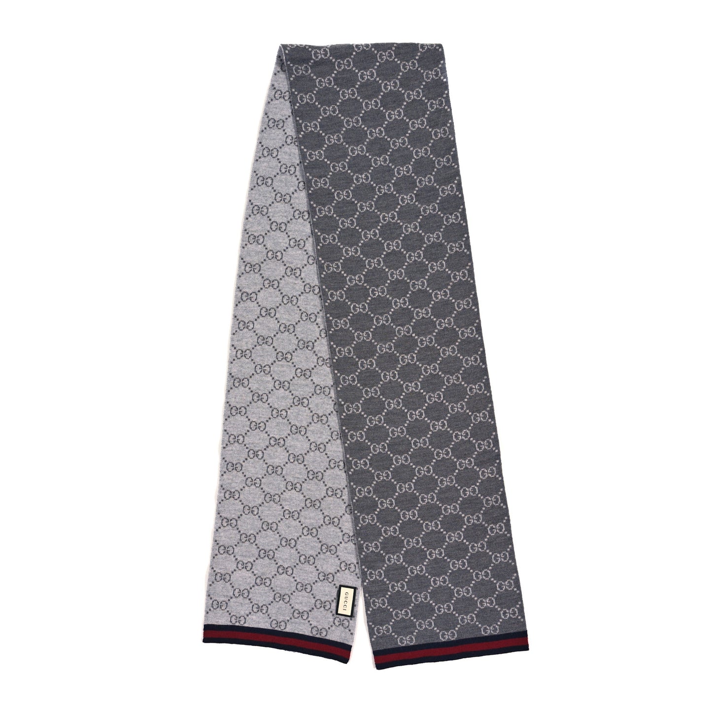Wool Tricot GG Monogram Web Solange Scarf Graphite Light Grey