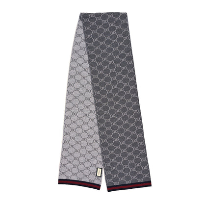 Gucci Wool Tricot GG Monogram Web Solange Scarf Graphite Light Grey 2 of 3
