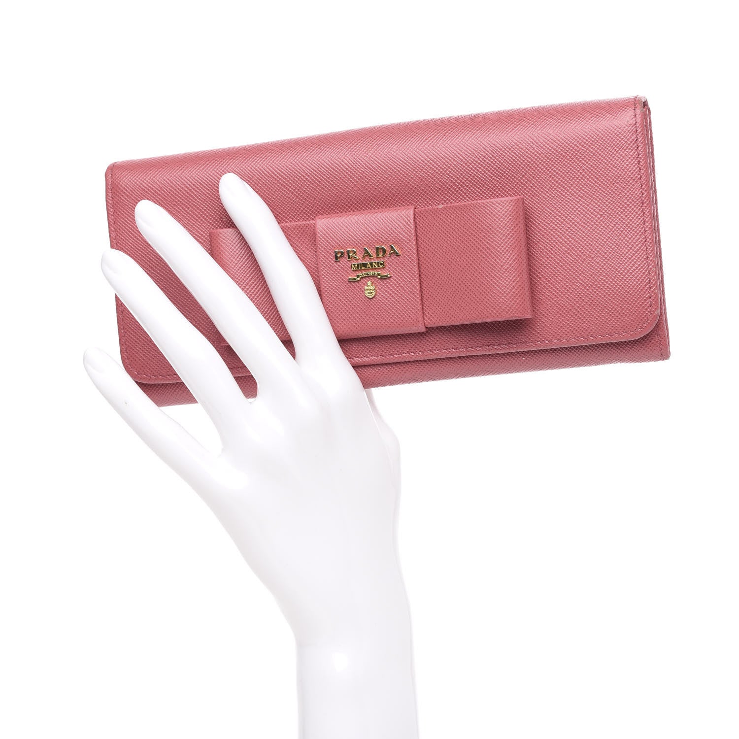 Prada Saffiano Bow Continental Wallet Peonia 2 of 12