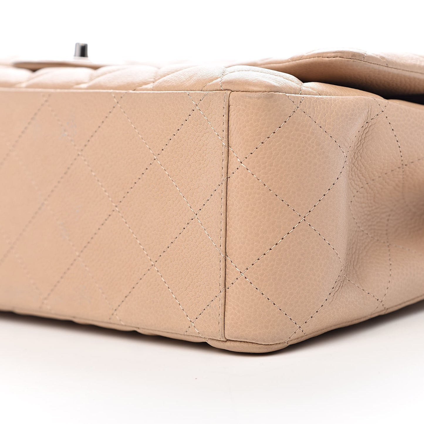 Caviar Quilted Maxi Double Flap Beige