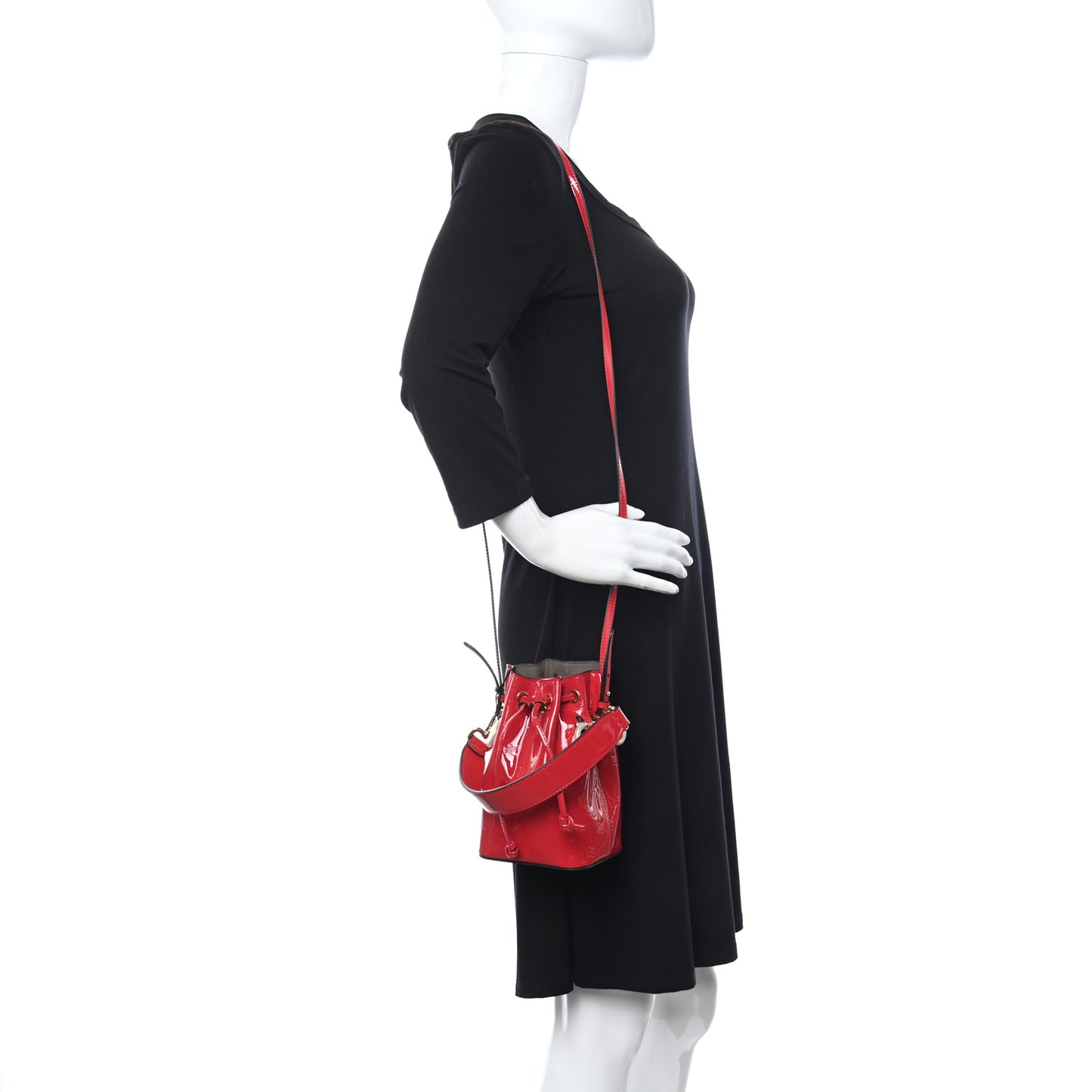 Vitello Vernice Mou F is Fendi Karligraphy Embossed Mini Mon Tresor Bucket Bag Rosso Cardinale