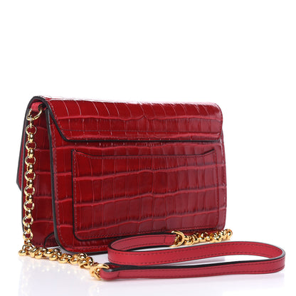 Chloe Calfskin Crocodile Embossed C Clutch With Chain Red 3 of 9