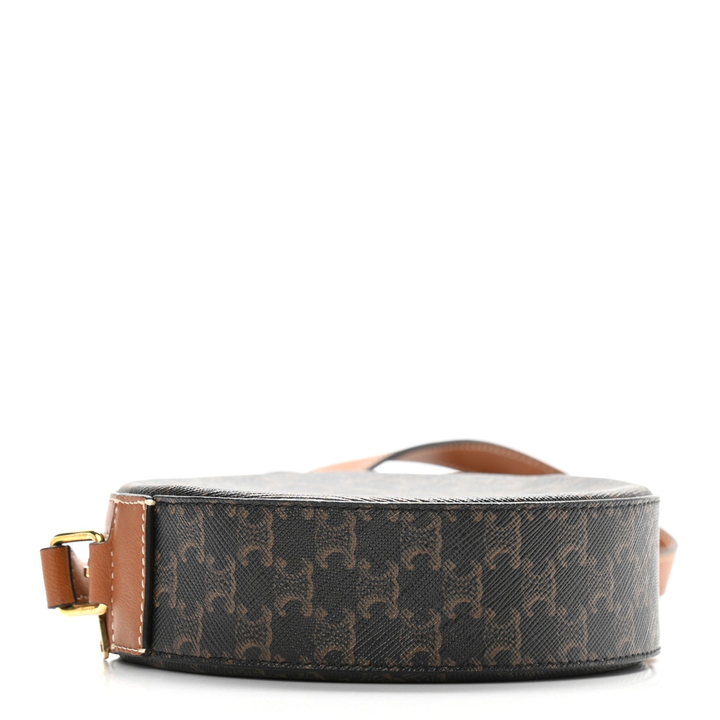 Triomphe Canvas Embroidered Logo Round Purse On Strap Black Tan