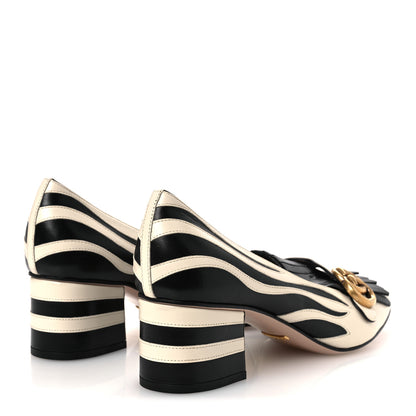 Gucci Malaga Kid Zebra Inlay GG Marmont Fringe Loafer 50mm Pumps 39.5 Mystic White Black 5 of 13