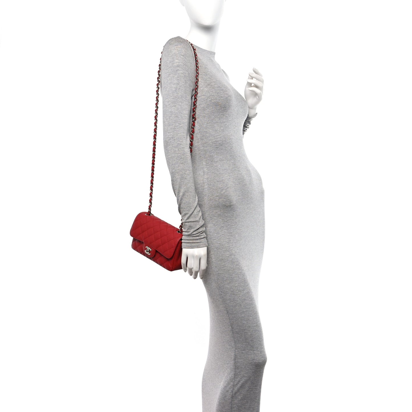 Caviar Quilted Mini Rectangular Flap Red
