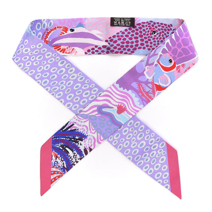 Hermes Silk Under The Waves Twilly Framboise Parme Rouge 1 of 5