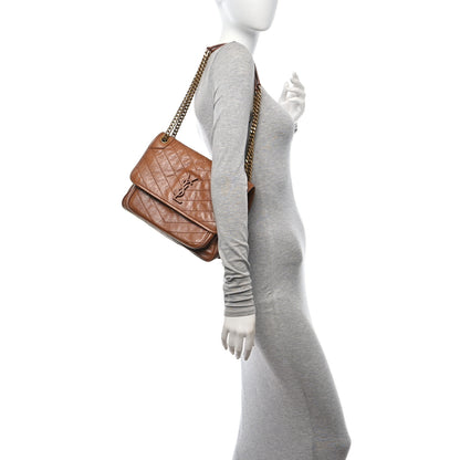 Saint Laurent Crinkled Calfskin Matelasse Monogram Medium Niki Chain Satchel Caramel 2 of 11