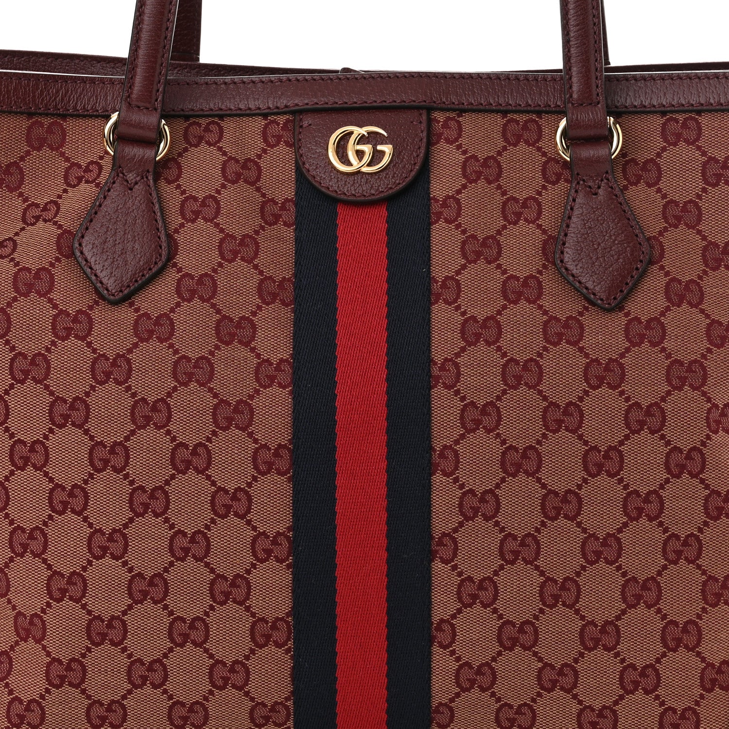 Gucci Monogram Textured Dollar Calfskin Web Medium Ophidia Shopping Tote Sahara Rubino Chardonnay 8 of 10