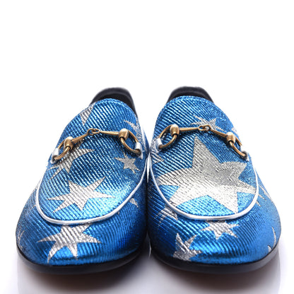 Gucci Lurex Calfskin Starry Sky Womens Jordaan Loafers 39.5 Bluette Silver 5 of 11