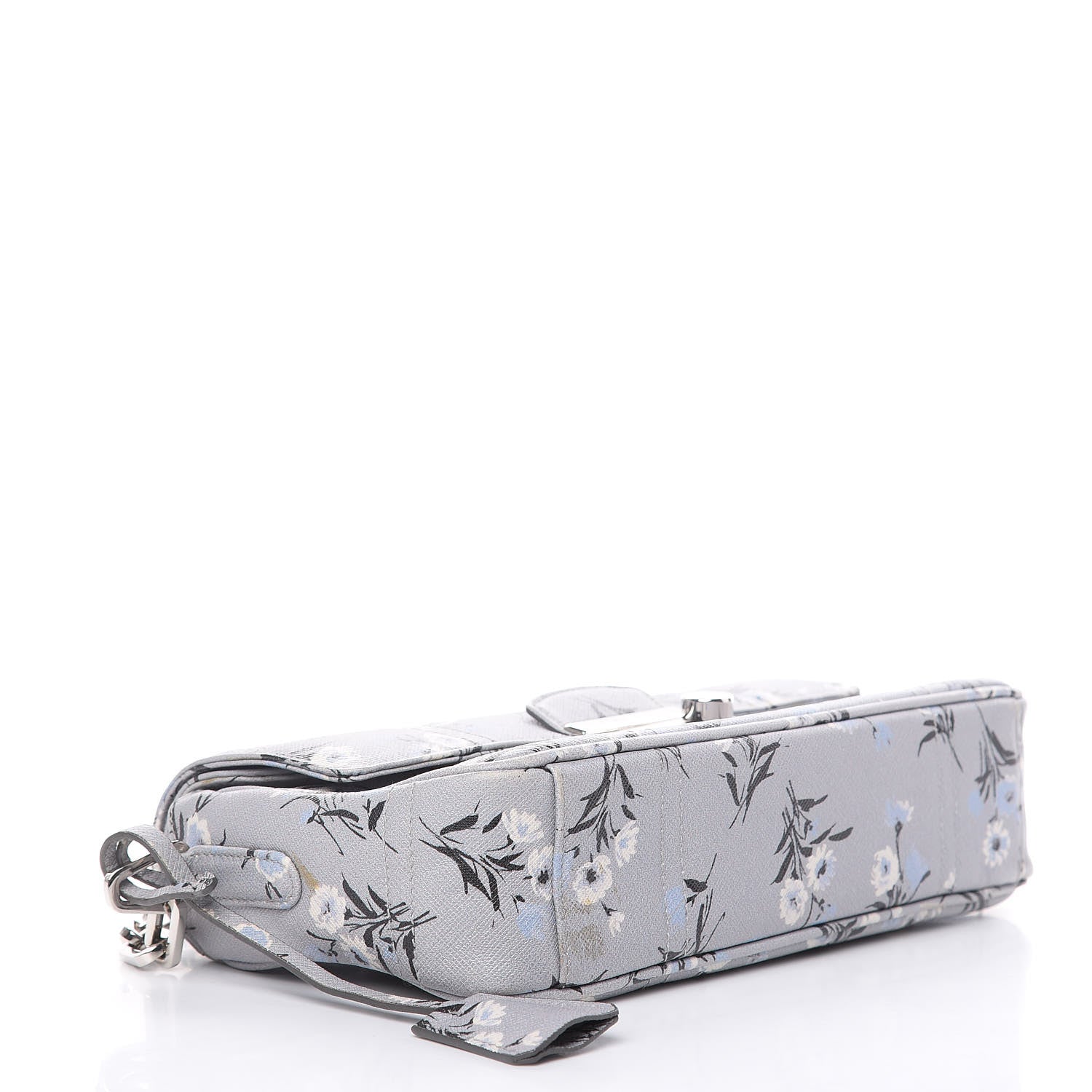 Prada Soft Saffiano Floral Print Sound Shoulder Bag Acciaio 4 of 13