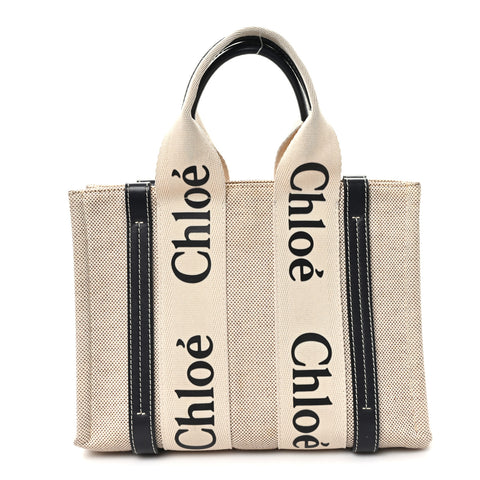 Linen Calfskin Small Woody Ribbon Tote With Strap White Navy