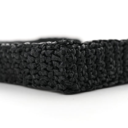 Prada Yarn Raffia Effect Crochet Logo Embroidered Tote Bag Black 10 of 12