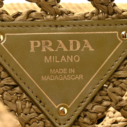 Prada Yarn Raffia Effect Embroidered Logo Tote Oliva 6 of 9